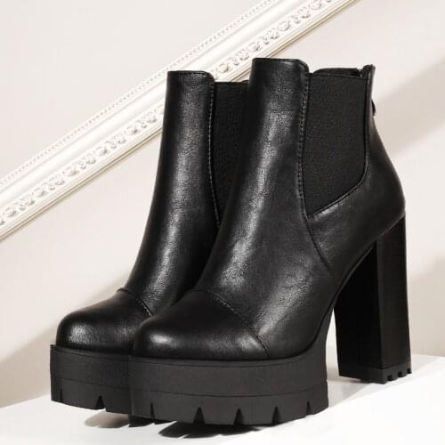 Punk style microfiber shoes woman ankle boots autumn winter boots high heel black platform riding boots back zipper boots woman