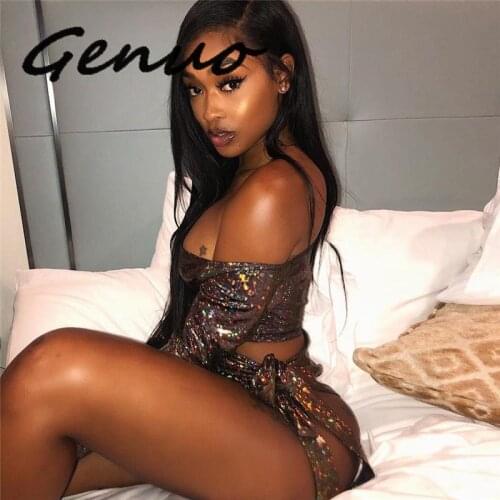 Genuo New 2019 Diamond Night Club Two Piece Set Women Sexy Slash Neck Off Shoulder Flare Sleeve Crop + Top Bow Tie Mini Skirt