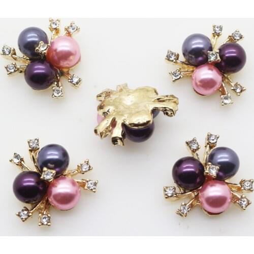 10pcs / pack 3 colors pearl rhinestone metal button gold base DIY Wedding belt hairbow center decoration Invitation accessories