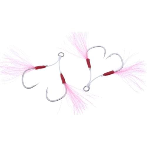 2pcs Fishhooks Fishing Assist Hooks Carbon Steel Jigging Assist Fishing Hooks with PE Line