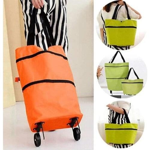 2 In 1 Foldable Shopping Cart Collapsible Two-Stage Zipper Folding Shopping Bag With Wheels Foldable Shopping Cart GQ