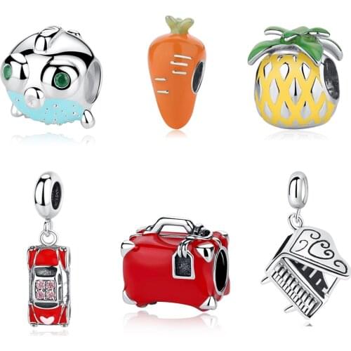 2021 New 925 Sterling Silver Charms Beads Enamel Suitcase Car Charm Fit Pandora Bracelets Necklaces Diy Jewelry For Women