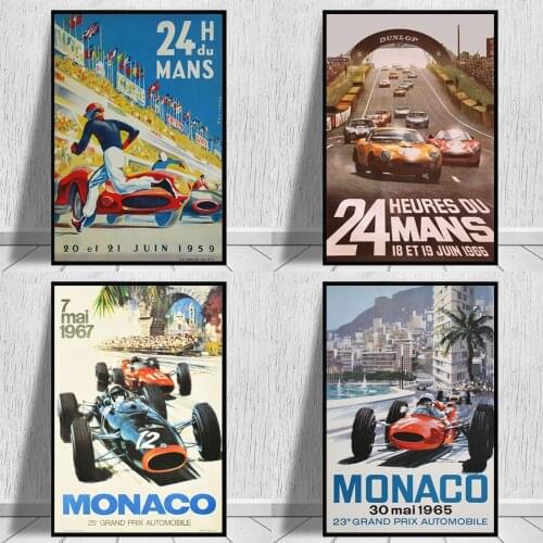 24 Heures Du Mans Vintage Car Races Wall Art Posters and Prints Monaco Grand Prix Canvas Paintings on the Wall Decoration Cuadro
