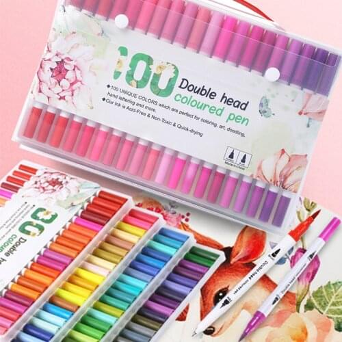 48/60/80/100 Colors Double Headed Watercolor Markers Pen Soft Brush/Fine Tip Art Drawing Graffiti Coloring Smear Hook Line Pen