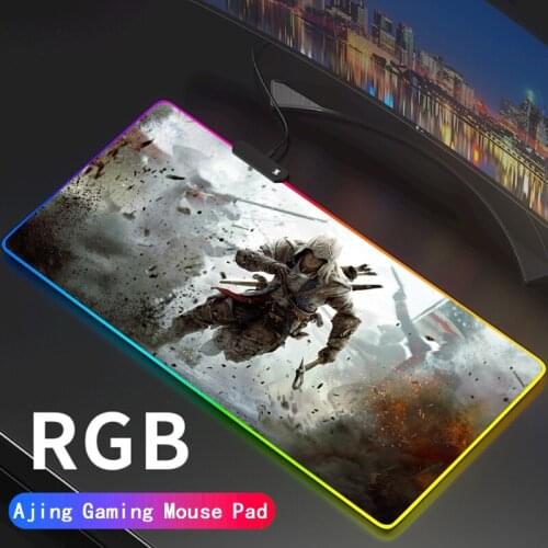 Assassins Creed RGB Pc Accessories Led Mouse Pad Gaming Mats Gamer Backlit Mausepad Large Mouse Mat Desk Support DIY