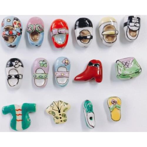 DIY jewelry accessories wholesale cartoon ceramic shoes clothes bags pottery clay beads hand drawn pendants