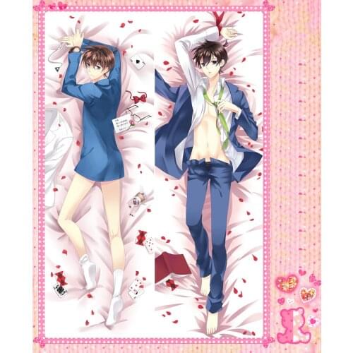 Anime Cartoon Detective Conan Double Bolster Hugging Pillow Case Pillow Cover Pillowcase Peach Skin 2 Way No.53038