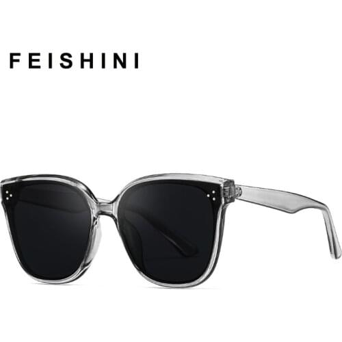 Feishini 2021 Brand Designer Unisex Sunglasses For Men Black Fashion Korea Sun Glasses Women Plastic Square Stylish Shades