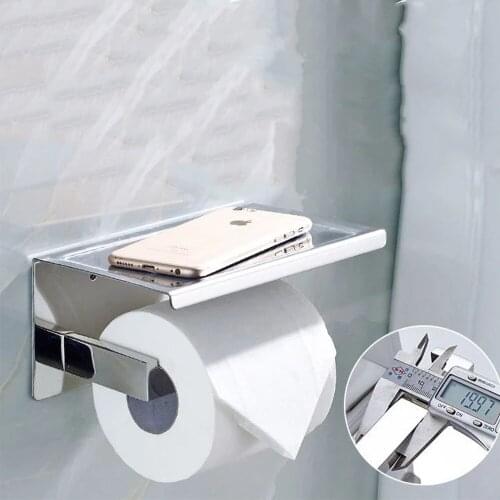 Bathroom Single Tissue Holder Toilet Paper Holder, Tissue Roll Holder with Shelf, 3M Adhesive 08-011