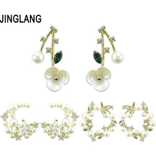 JINGLANG Trend Simulation Pearl Earrings Female Personality Wedding Pendant Earrings Fashion Korean Jewelry Earrings