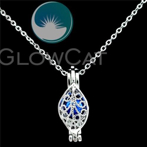 K755 Plant Leaf Beads Cage Pendant Perfume Essential Oil Diffuser Stone Pearl Cage Locket Necklace Jewelry