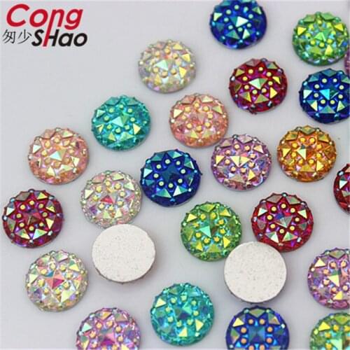 Cong Shao 300PCS 10mm AB Colorful Round Flat Back Stones And Crystals Resin Rhinestone Applique Costume DIY Accessories CS40