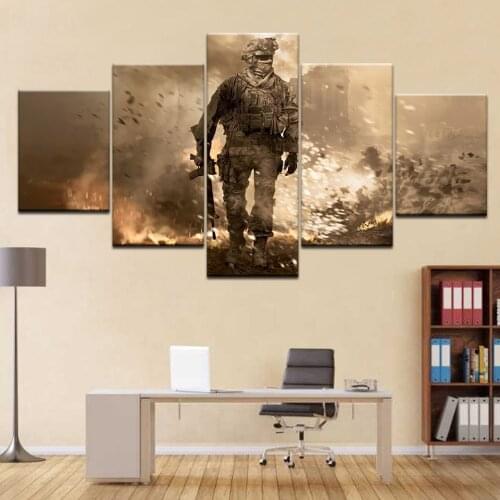 Canvas Painting battlefield Warrior Soldier Gun Gaming 5 Pieces Wall Art Wallpapers Poster Print living room Home Decor Artwork