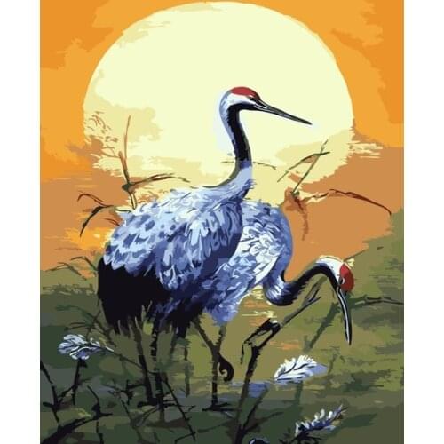 GATYZTORY diy frame oil painting by numbers for adults Red-crowned crane animals painting on canvas Frameless art Home Decoratio