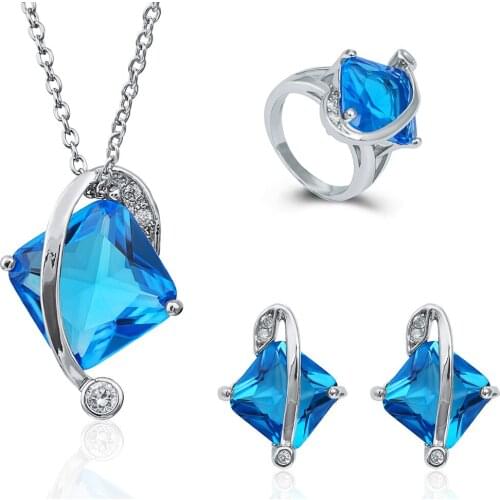 Cubic Zircon Crystal Jewelry Sets Exaggerated Shape Neckalce Earrings Ring Set Jewelry for Women