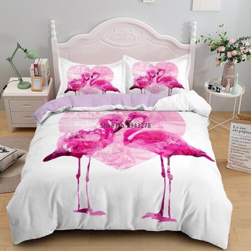 Pink Couple Flamingo White Bedding Set Animal Cartoon Print Duvet Cover Kids Adult Bedclothes Pillowcase Quilt Comforter Covers