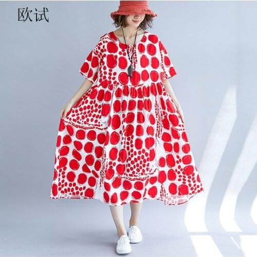 2020 Summer New Arrival Polka Dot Print Dress Women Plus Size Ladies Dresses Casual Loose Long Beach Red Woman Dress 4xl 5xl 6xl