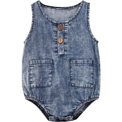 Baby Summer Clothing Denim Rompers Toddler Newborn Baby Boys Girls Sleeveless Button Pocket Rompers Jumpsuits Casual Outfits