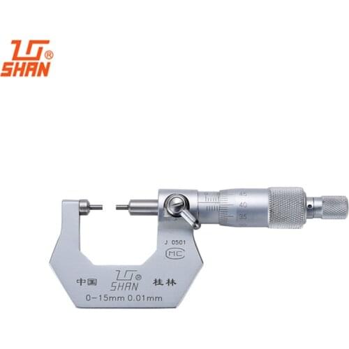 SHAN Mini Outside Micrometer 0-15mm/0.01 Stainless Steel 2mm Probe Carbide Tipped Measuring Tools