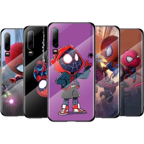 Marvel Cute Spiderman For Huawei P40 P30 P20 P10 Pro Plus Lite 5G 2019 Tempered Glass Cover Shell Luxury Phone Case