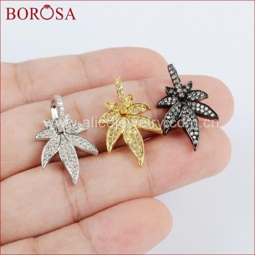 BOROSA Trendy Jewelry CZ Micro Pave Maple Leaf Drusy Pendant Beads,Wholesale CZ White Zircon Pendant Jewelry for Women WX727