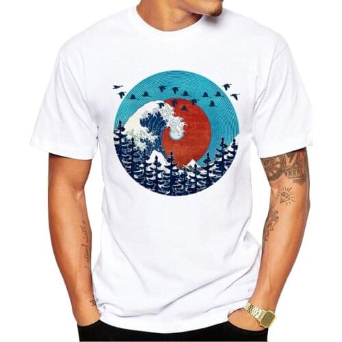 TEEHUB Hipster The Great Sunset Record Wave Men T-Shirt Funny Vintage Waves Printed Tshirts Short Sleeve Hot Tee Fashion Tops