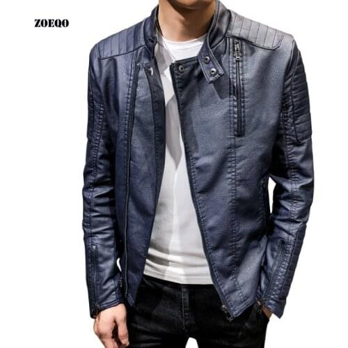 Mens leather jacket coat classic leather motorcycle leather jacket men leisure pu leather jackets and coats zipper Design