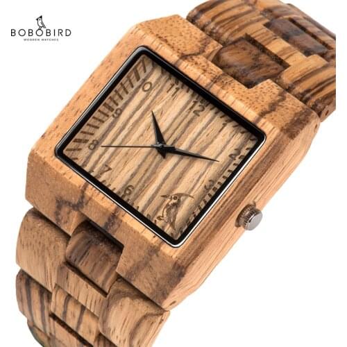 BOBO BIRD Full Zebra Wood Watch Men Simple Rectangle Quartz Wristwatch for Male Come with Paper Gift Box relogio masculino B-L24