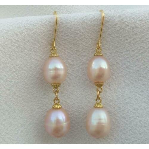 Huge 10-12mm South Sea Akoya Pinkpearl Earring 14k Gold P