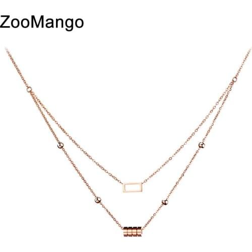 ZooMango Classic Stainless Steel Geometric Cylinder & Square Choker Necklace Jewelry Lovely Pendant Necklace For Women ZN17046