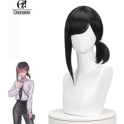ROLECOS Anime Chainsaw Man Kobeni Higashiyama Cosplay Wig 38cm Black Straight Women Hair Heat Resistant Synthetic Hair