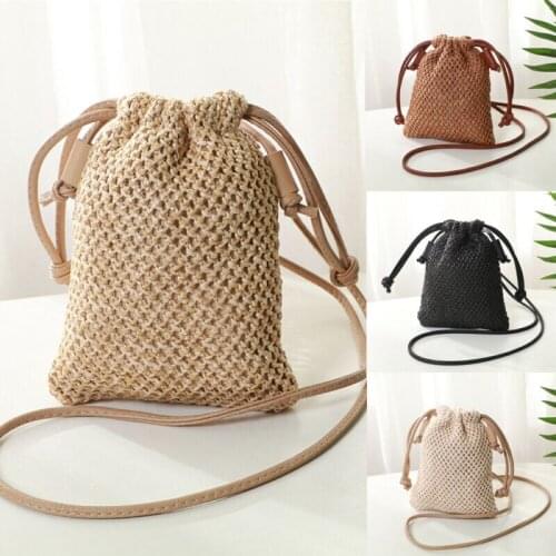 Women Girl Rattan Wicker Handbag Beach Crossbody Drawstring Bags Casual Bohemian Straw Woven Bag New