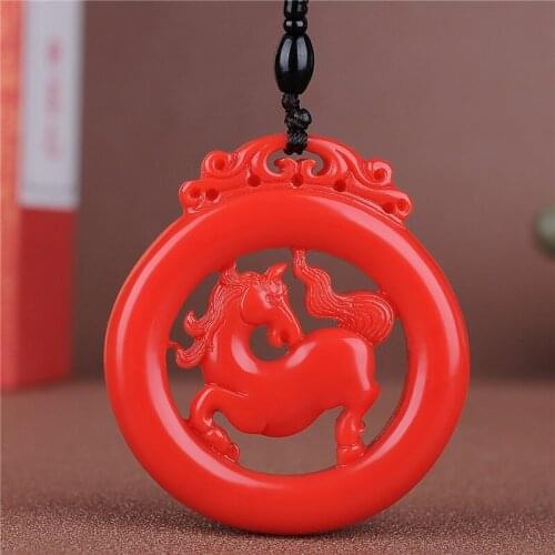 Natural Chinese Red Hand Carved Zodiac Horse Jade Pendant Fashion Boutique Jewelry Men and Women Necklace Gift