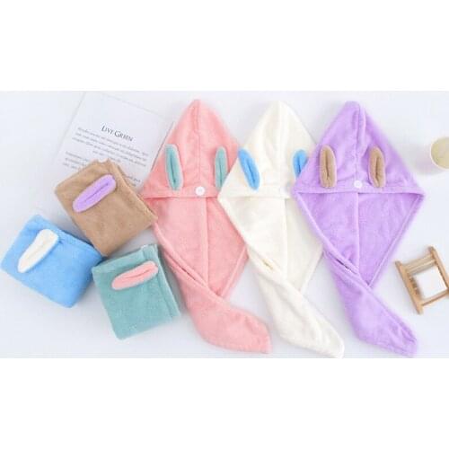 Towels Bathroom Microfiber Solid Quickly Dry Hair Hat Home Textile Towel Cute Cartoon Embroidery Hair Towel Wearable Towel