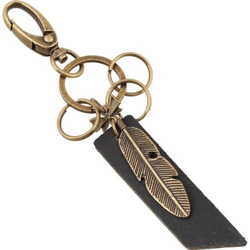 Retro Vintage Feather Car Keychain Metal Bronze Charms Bag Accessories Leather Rings Holder Key Chain Fashion Women Men Jewelry
