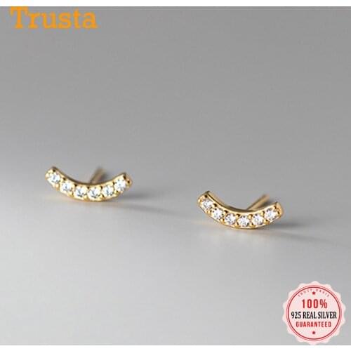 Trustdavis Real 925 Sterling Silver Fashion Smile Sweet Curve CZ Charm Stud Earrings For Women Wedding Party Fine Jewelry DB396