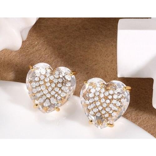 Crystal Heart Earrings For Women Wedding Jewelry Ransparent Golden Ear Stud High Quality Romantic Female Accessories