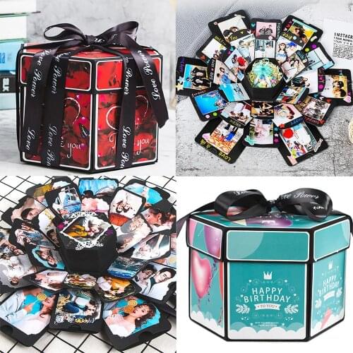 Hexagon Surprise Explosion Box Love Memory DIY Scrapbook Photo Album Birthday Wedding Gift Box Valentines Day Girl Love Gift