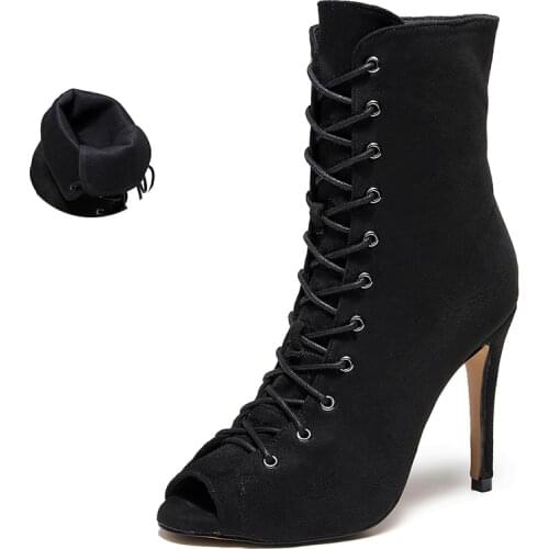 Woman High Top Ballroom Dance Shoes Black High Heel Bachata Salsa Dancing Shoes For Girls Soft Bttom Latino Shoes For Dance