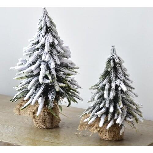 Desktop decoration small mini Christmas tree linen flocking snow scene decoration Christmas ornaments household artificial tree