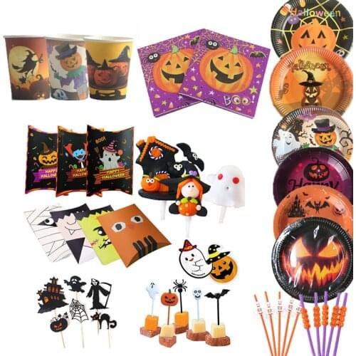 Happy Halloween Decoration Gift box Candy Pillow Box Lollipop Decorated Cupcake Soft Pottery Halloween Cake Flag YK79
