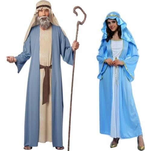 Adult women men blue Halloween party clothes Arabic Arab costume Roman prince clothing dress headband