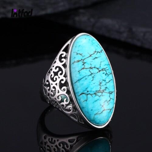 Vintage Turquoise Hollow Design Ring 925 Sterling Silver Ring Fine Jewelry for Women Men Ring Party Gift Dropshipping