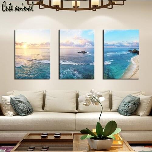 Sunrise sea wave seascape 3pcs Full Round Drill Embroidery Handmade Diamond Painting Needlework Mosaic Cross Stitch kit gift