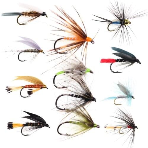Wifreo 6pcs Various Styles Fly Fishing Dry Wet Nymph Fly Streamer Stonefly Emerger Pupae Tenkara Bead Head Nymph Peacock Herl