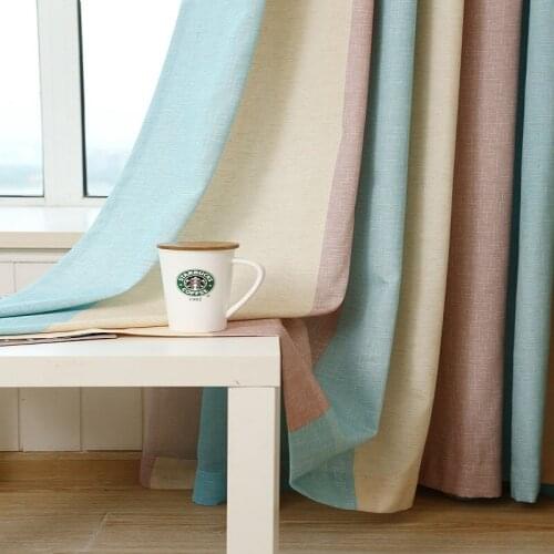 300cm high blue yellow brown striped jacquard art modern fancy cotton linen curtain cloth voile tulle living room bedroom