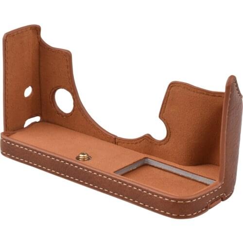 Camera Protective Half Bag PU Leather Camera Case Bottom Opening Version with Thread Strap Hole for Fujifilm XT4 XT-4 Camera