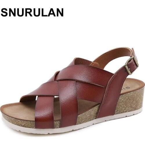 SNURULAN36-41 New Dama Sandals Womens Metal Buckle Wood Cut Bottom Comfortable Antiskid Super FIber ROMAN SANDALS BEACH Sandals