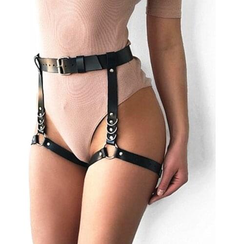 Women Sexy Harajuku Handmade Punk Rock Goth Garter Belts Leg Ring Leather Straps O-Ring Leg Harness Lingerie Suspenders Garters