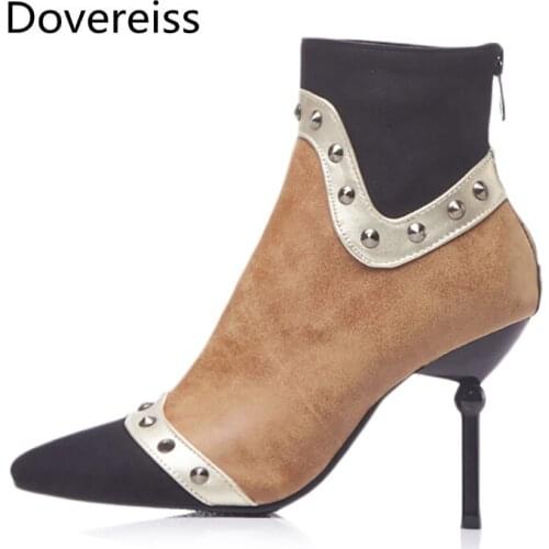 Dovereiss Fashion Womens Shoes Winter Sexy Zipper Elegant sexy Pointed toe Mixed colors Concise Stilettos heels Mature 48